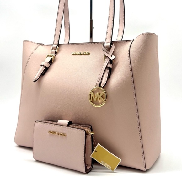 Michael Kors Charlotte LG Tote Bag 3 IN 1 Tote Bag & Bifold Wallet Powder Blush - Picture 1 of 16